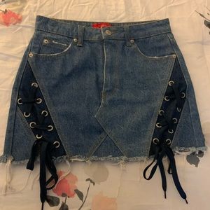Lace Up Denim Skirt